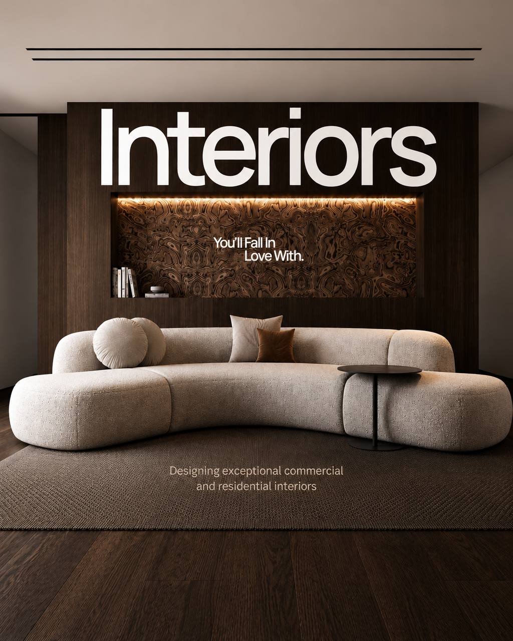 Warm minimal living room interior finished by Elben Construction